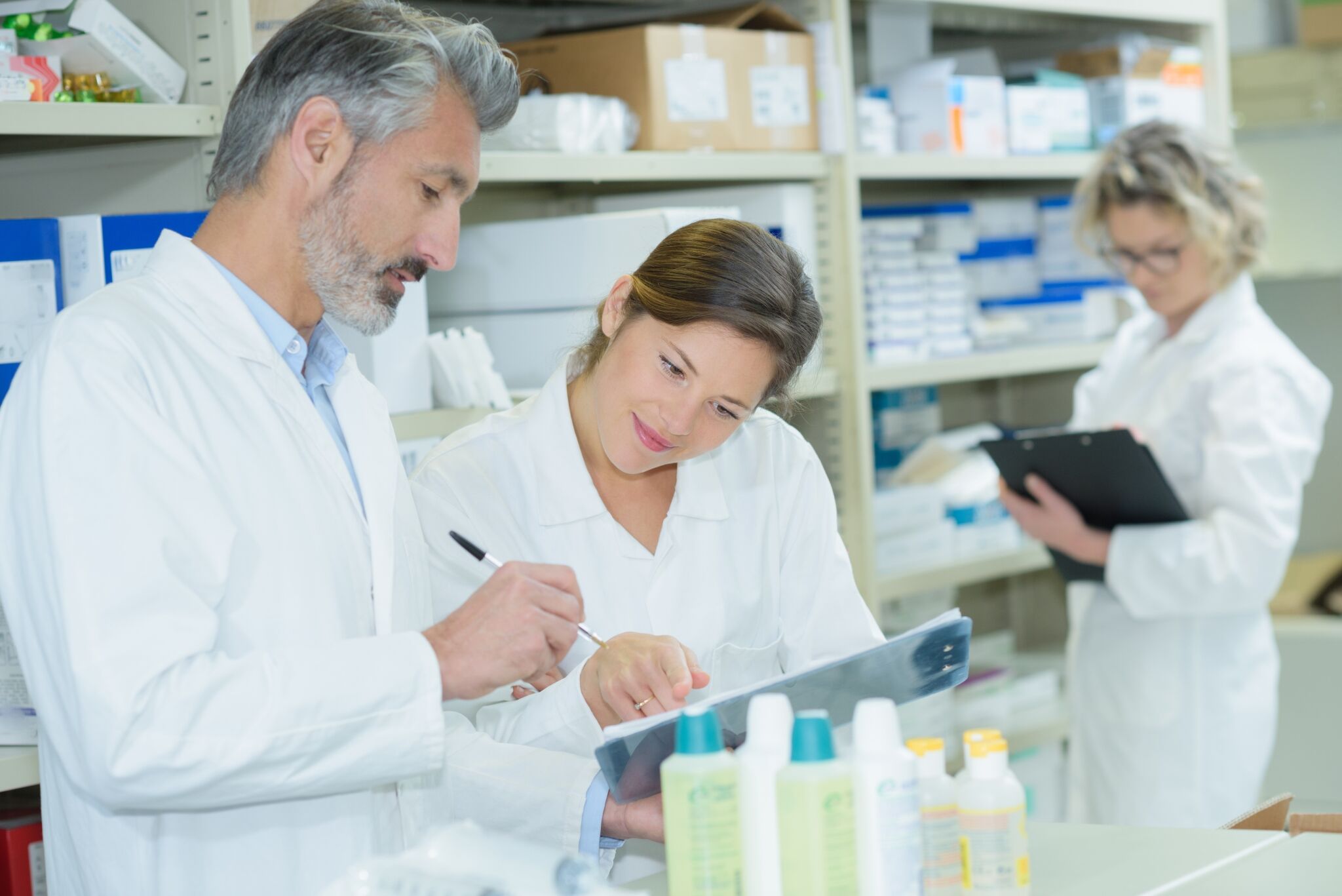 Healthcare team checking medical records