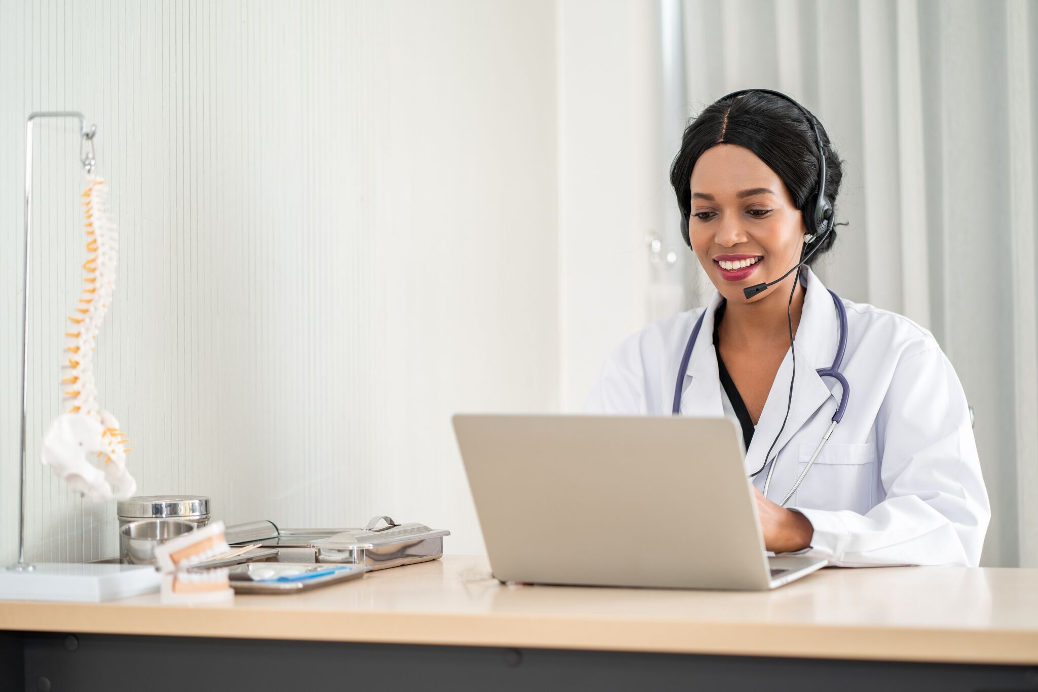 Medical professional using a headset