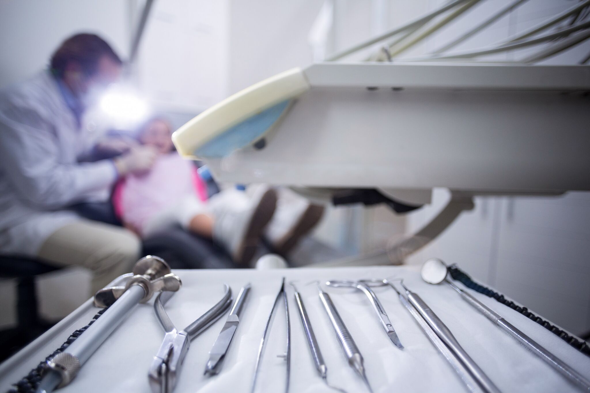 Dental tools arranged on a tray