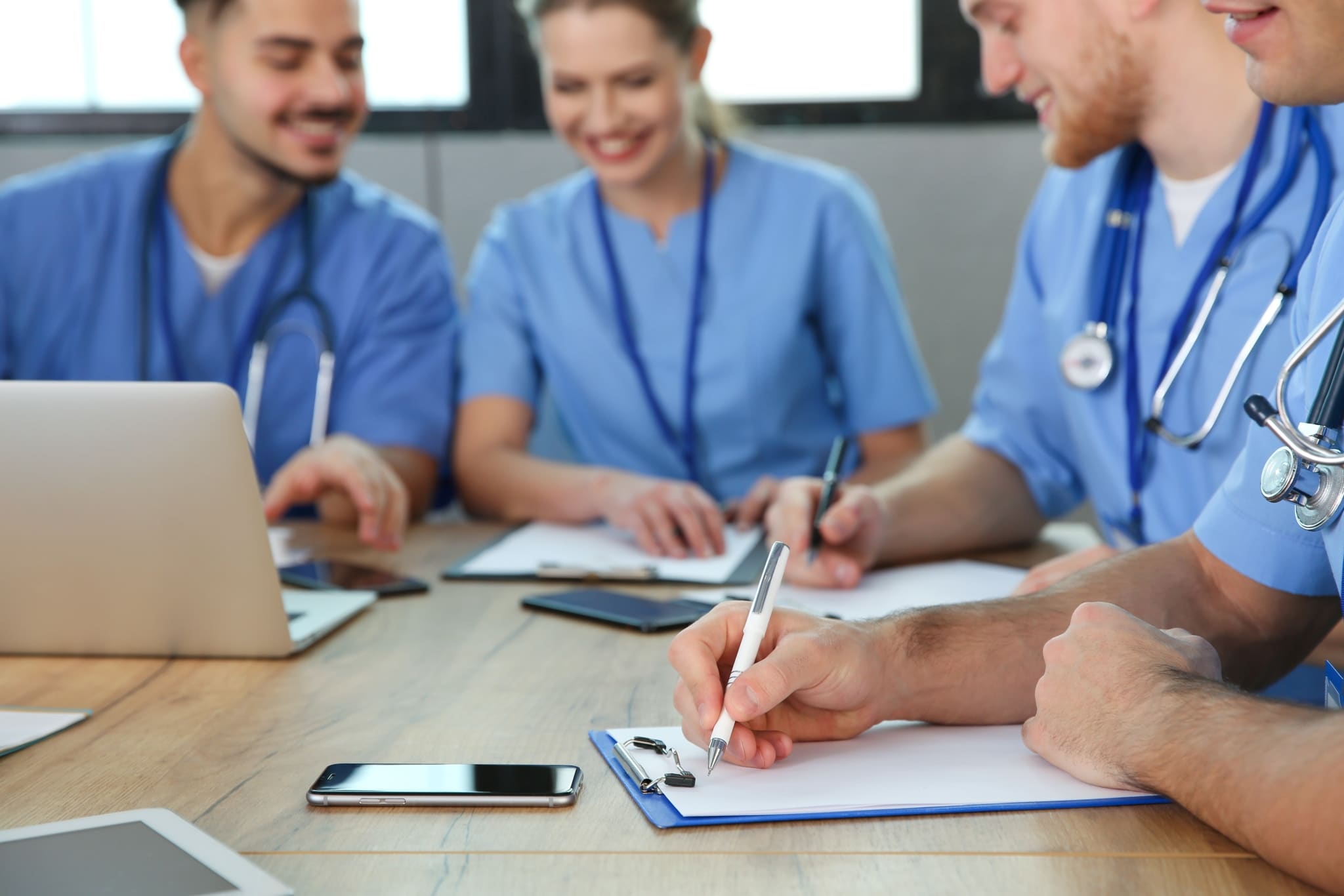 Medical students studying at school