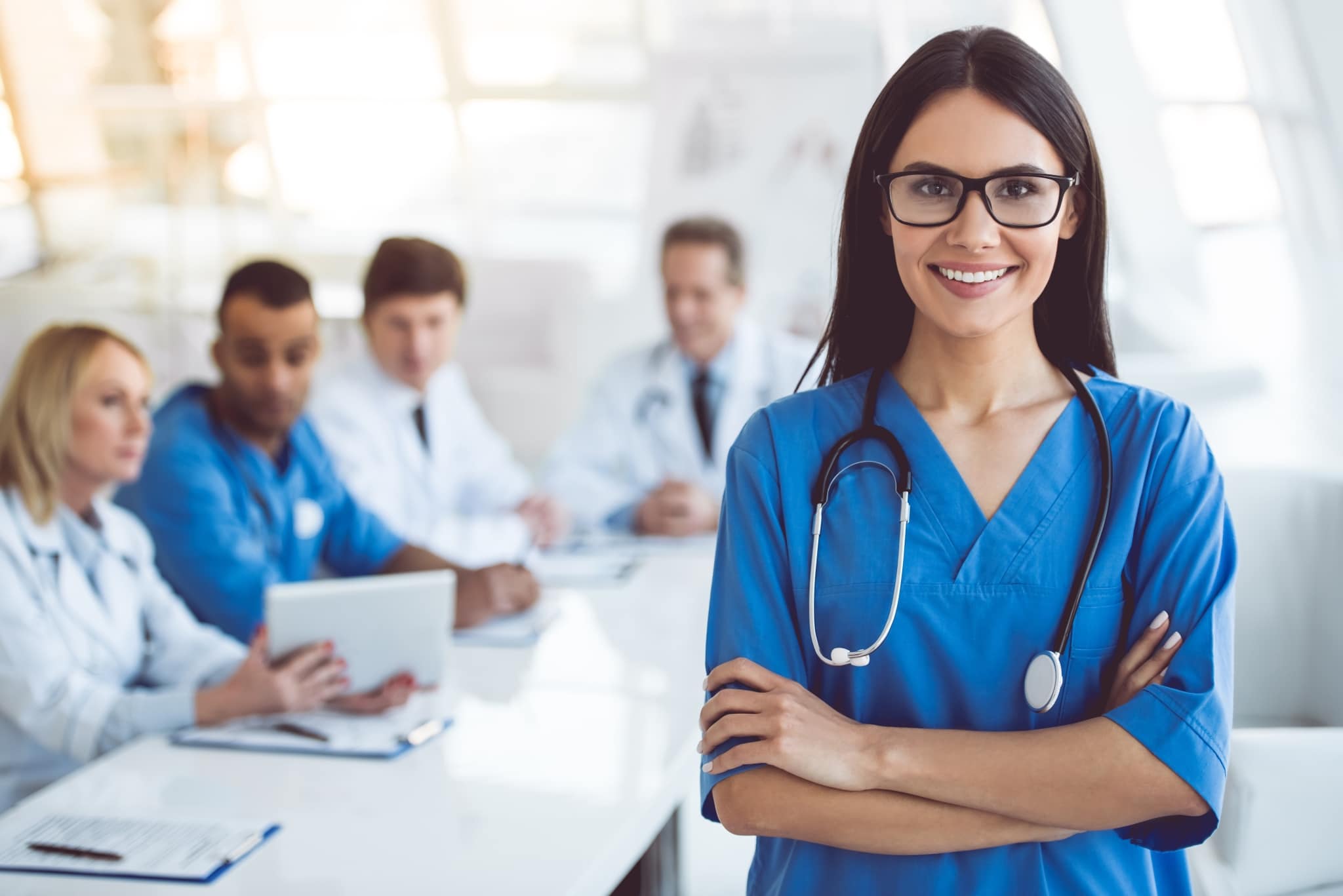 Young medical worker wearing glasses