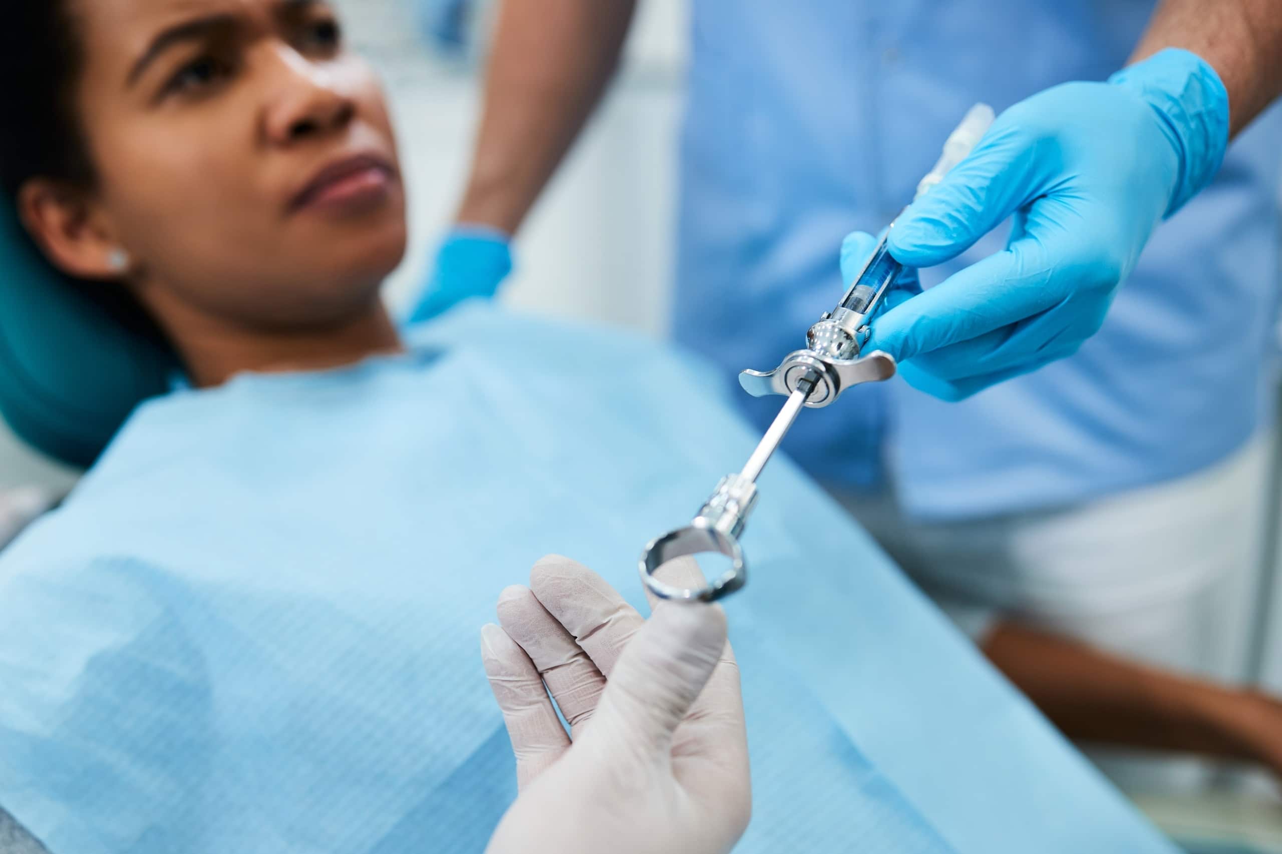 Close up of a dental team with their patient