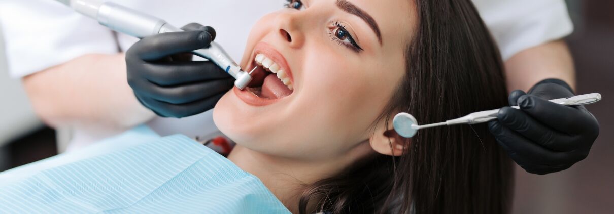 Close up of a patient's teeth cleaning